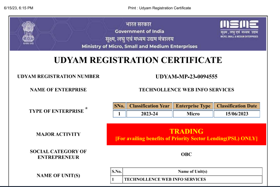 Udyam (MSME) Registration